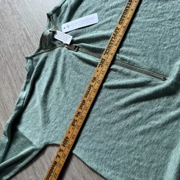 Soft Surroundings Valentina Gold Zip Sweater Dusty Sage Green NWT M Top Shirt - Picture 4 of 6